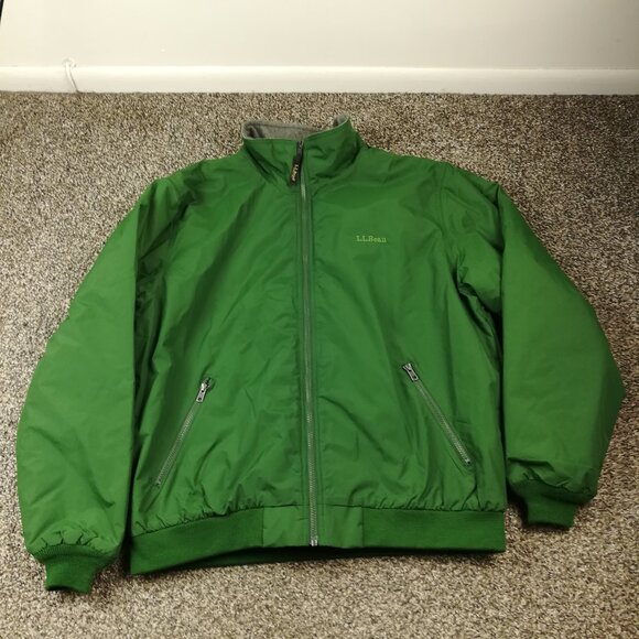 LL Bean Jacket Bomber Fleece Lined 3M Thinsulate Full Zip Green